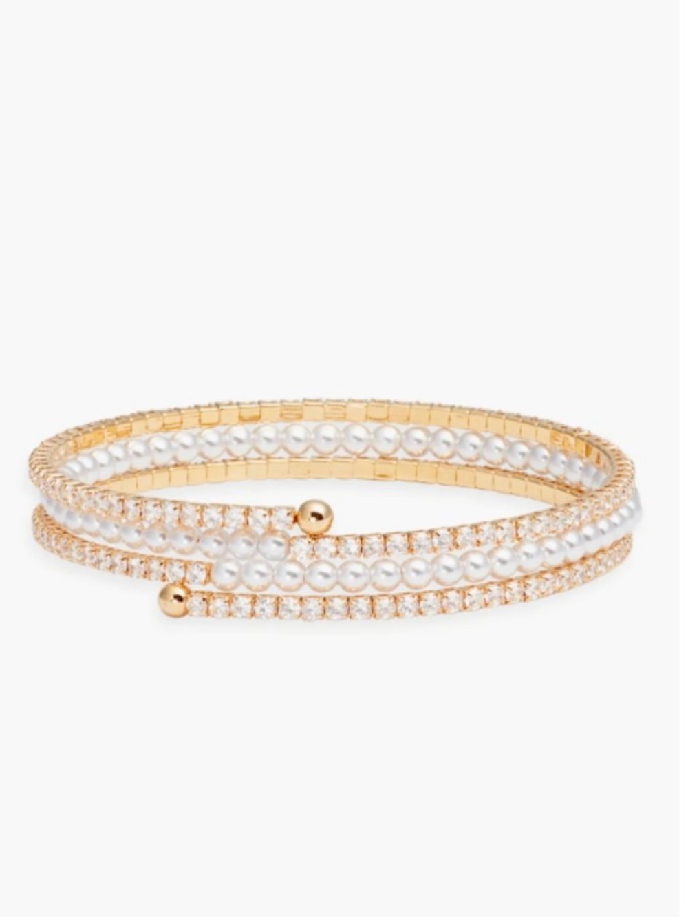 NWOT Nordstrom Faux Pearl & Cubic Zirconia Coil Wrap Bracelet 14k-gold layer/fau
